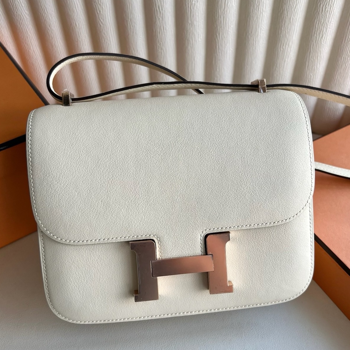 Hermes Constance 18 Handmade Bag in Nata Swift Calfskin