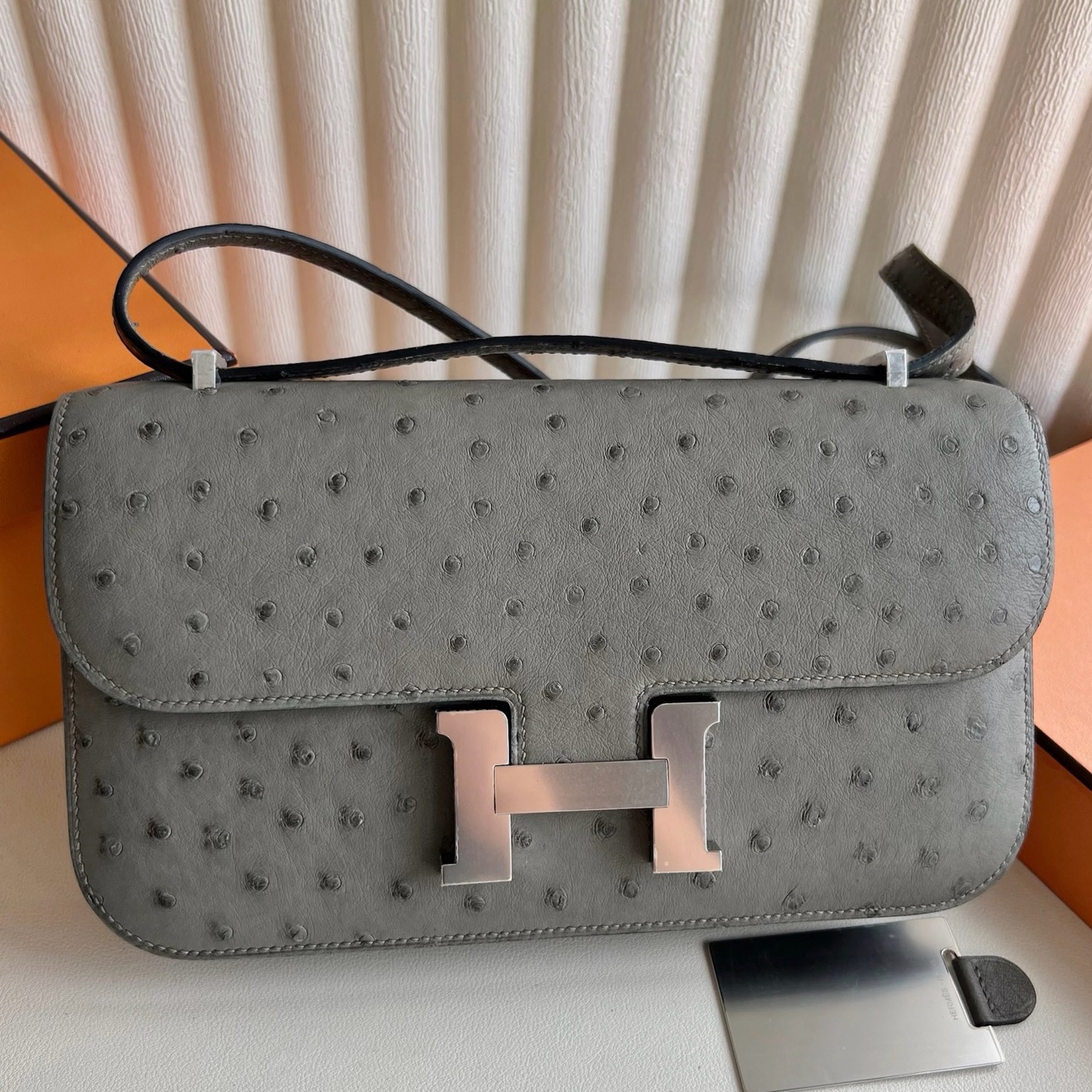 Hermes Constance Elan 23 Handmade Bag in Gris Meyer Ostrich Leather