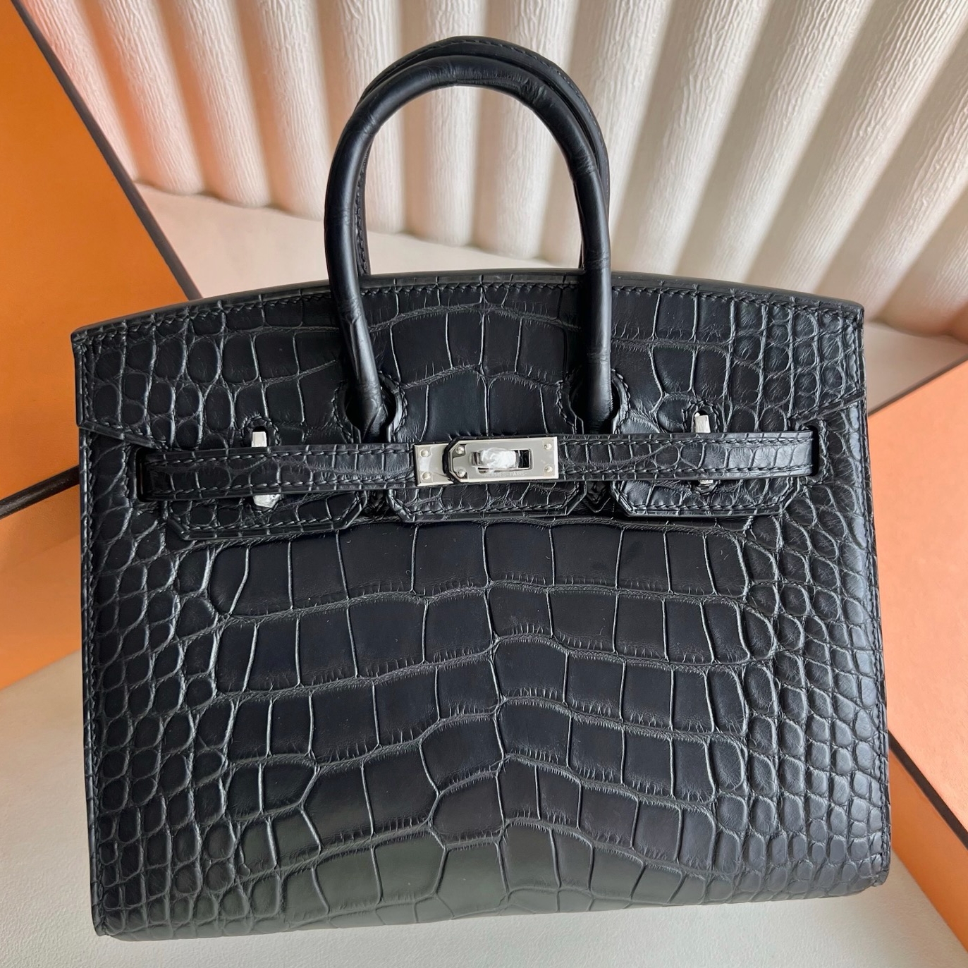 Hermes Birkin 20 Sellier Bag in Black Matte Alligator Crocodile