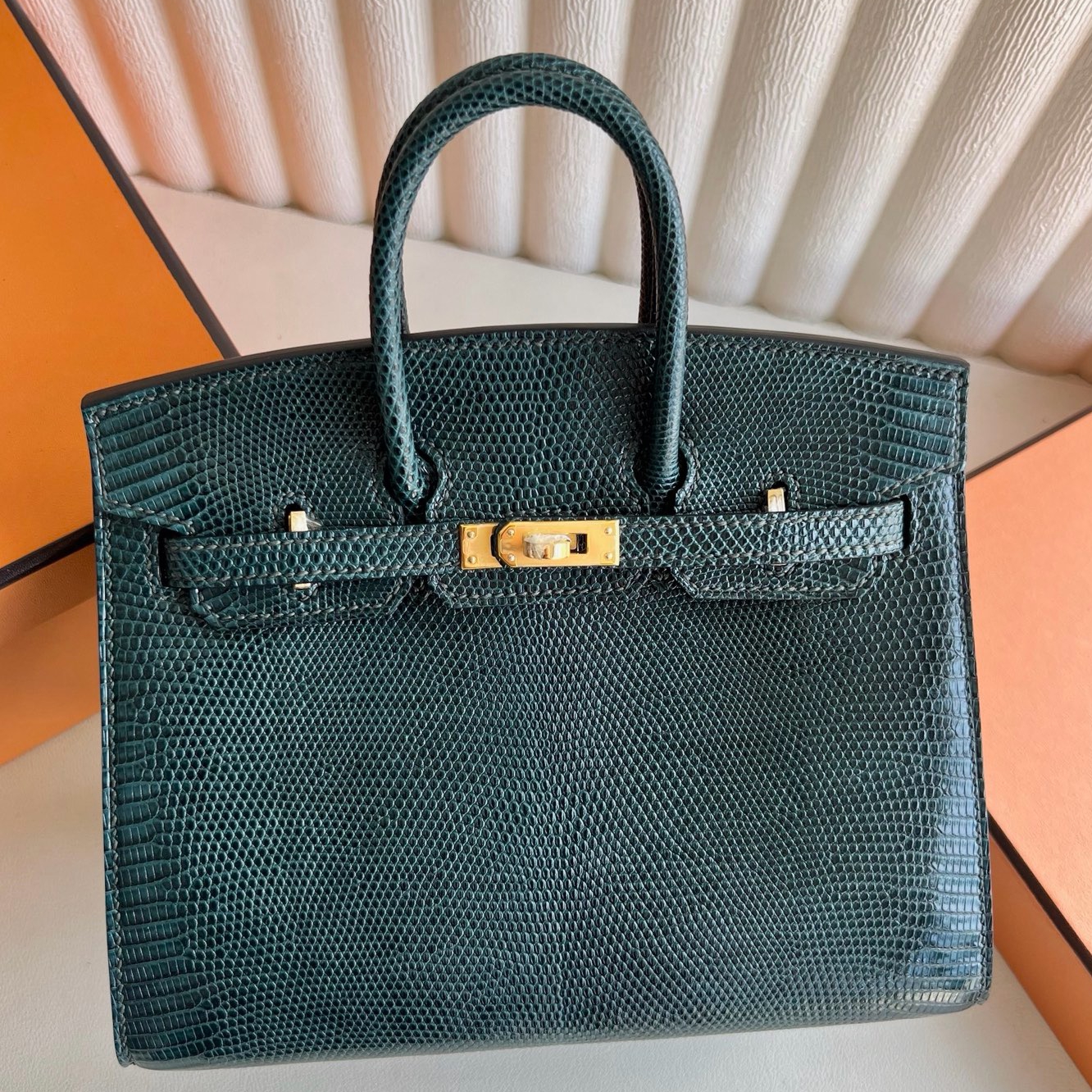 Hermes Birkin 20 Sellier Bag in Vert Cypres Lizard Leather