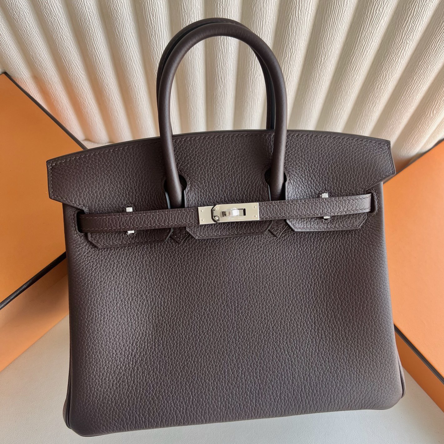 Hermes Birkin 25 Retourne Handmade Bag in Rouge Sellier Clemence Leather