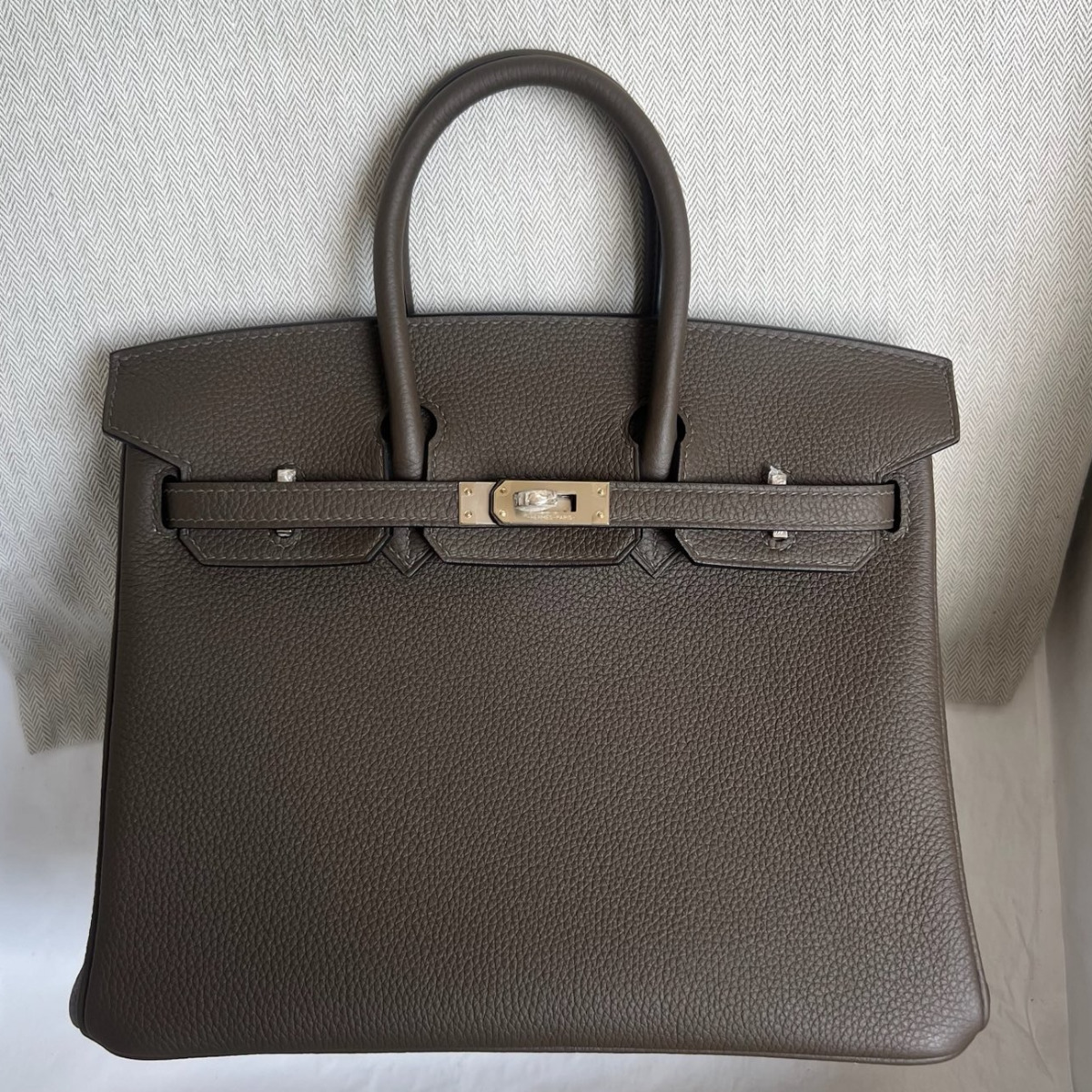 Hermes Birkin 25 Retourne Handmade Bag In Vert Loden Clemence Leather