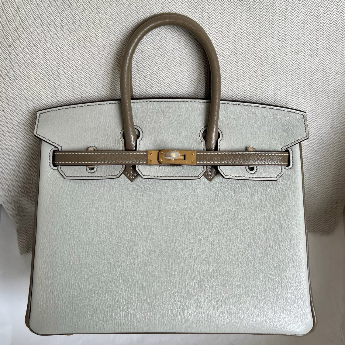 Hermes HSS Birkin 25 Bicolor Bag in Pearl Grey and Taupe Chevre Mysore Leather