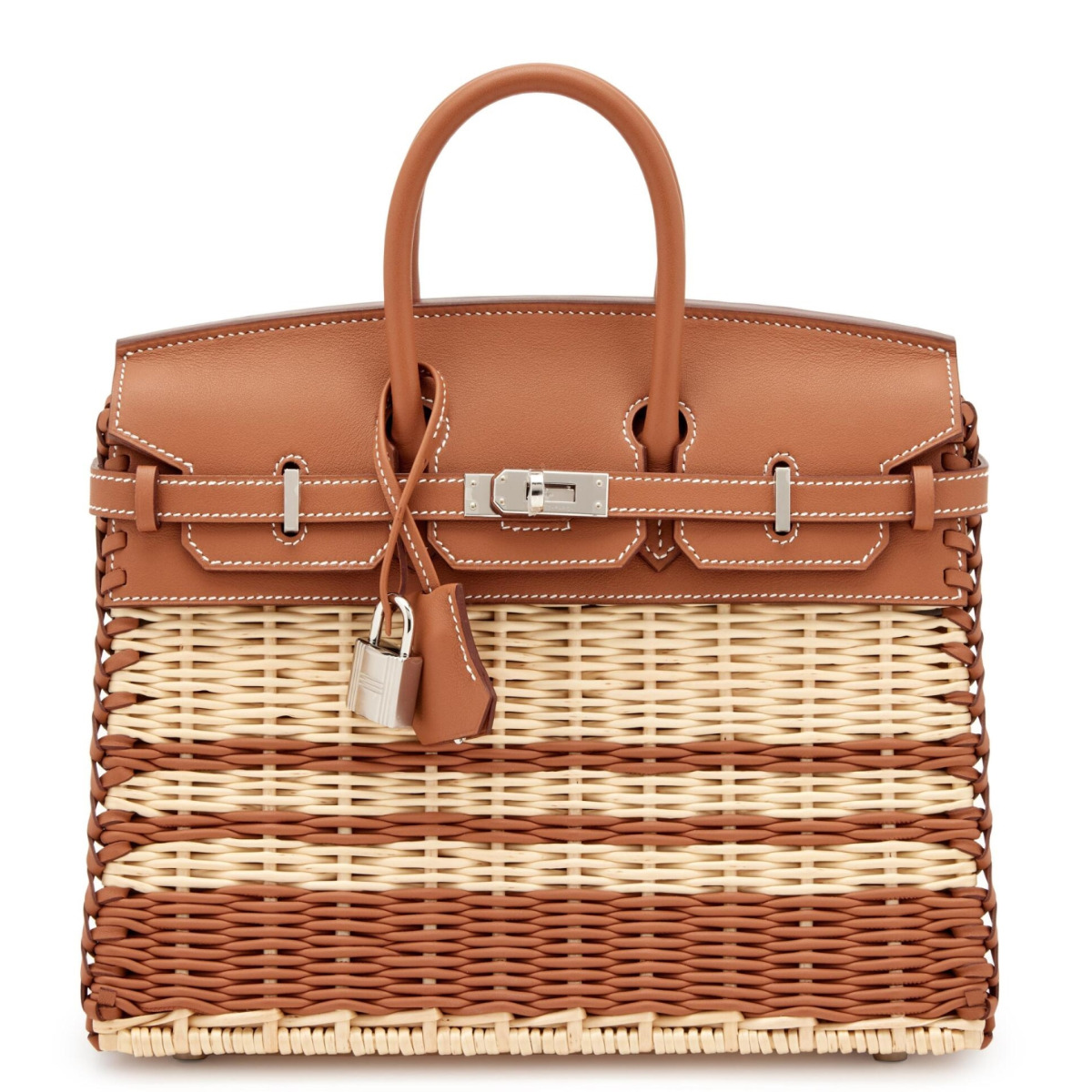 Hermes Picnic Birkin 25 Bag in Stripe Wicker with Gold Swift Calfskin