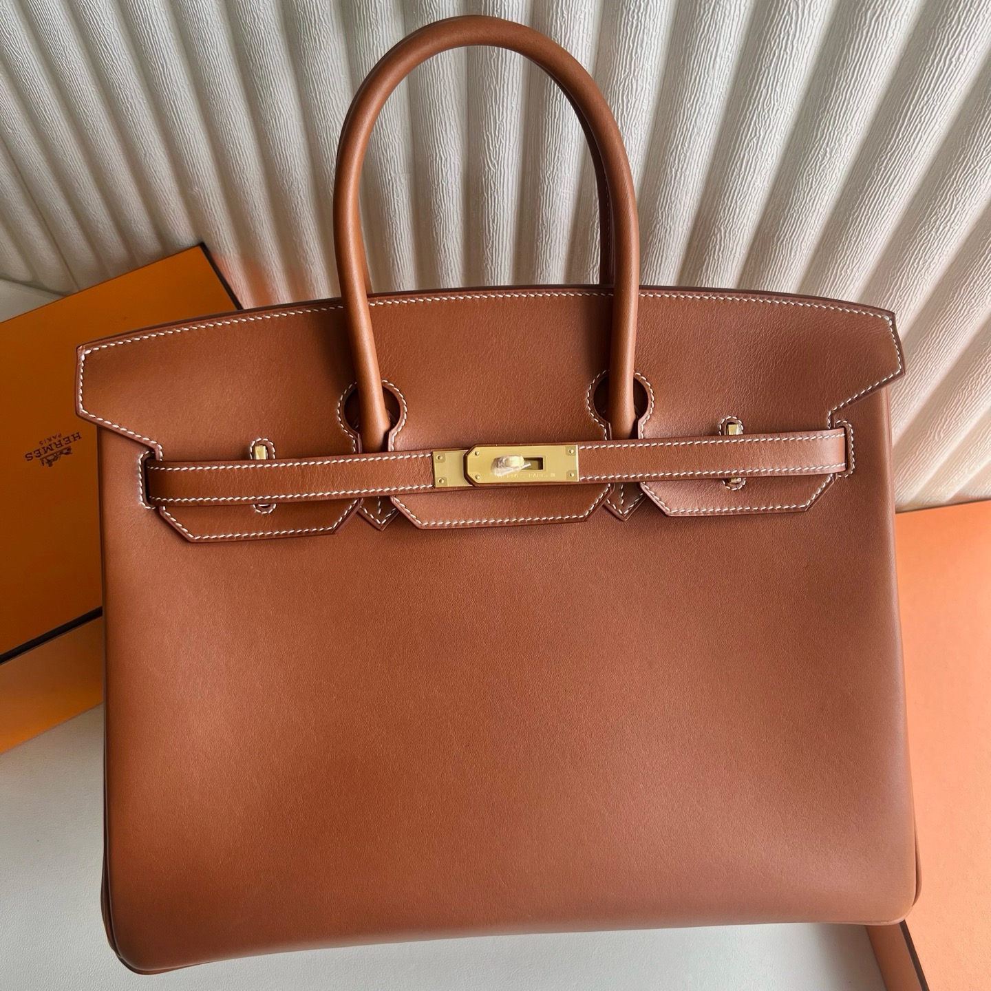 Hermes Birkin 35 Retourne Handmade Bag in Barenia Calfskin