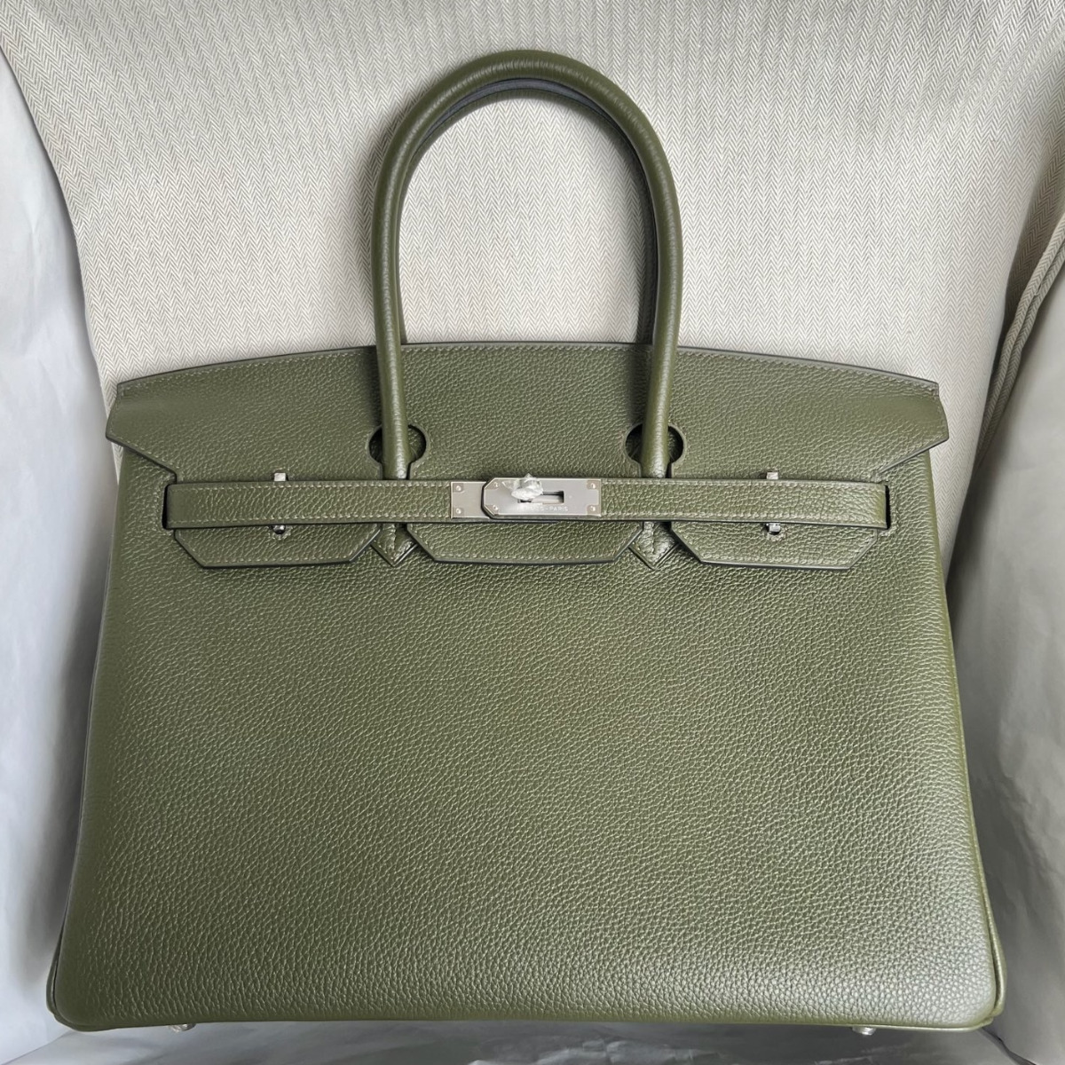 Hermes Birkin 35 Retourne Handmade Bag in Canopee Clemence Leather