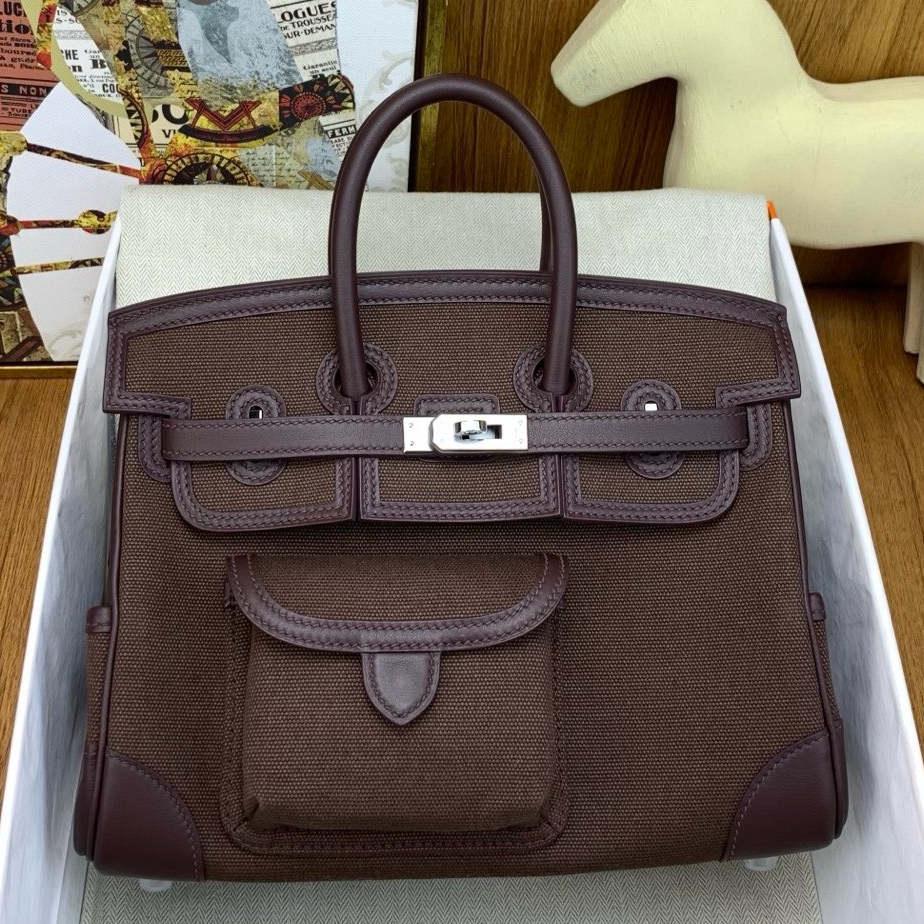 Hermes Birkin Cargo 25 Bag in Rouge Sellier Toile and Swift Leather