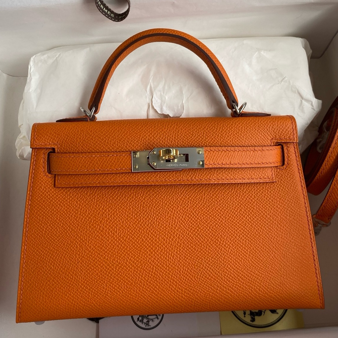 Hermes Kelly Mini II Sellier Handmade Bag in Orange Epsom Calfskin
