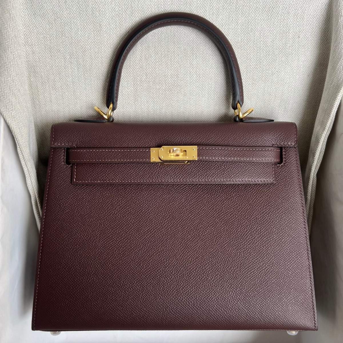Hermes Kelly Sellier 25 Handmade Bag in Rouge Sellier Epsom Calfskin