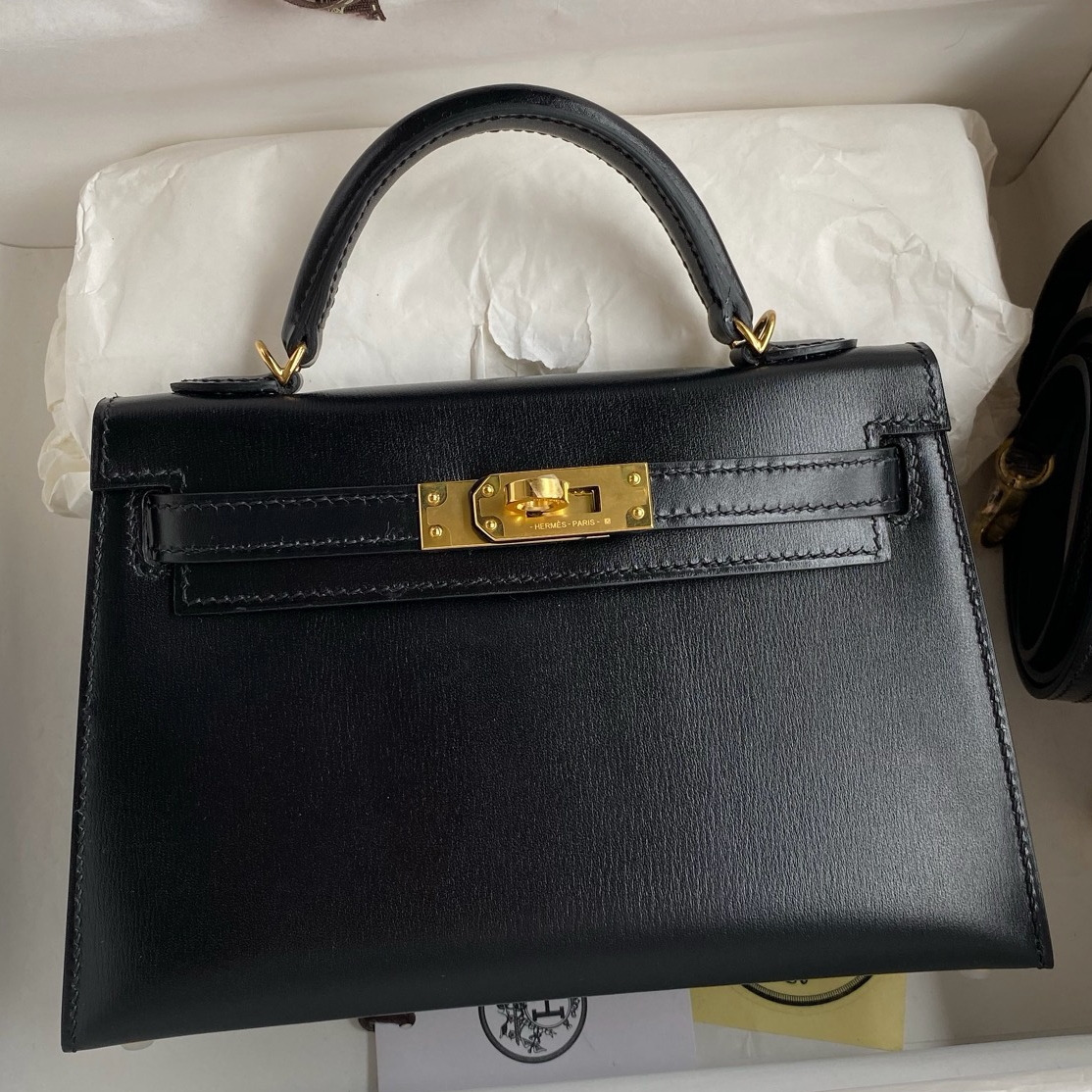 Hermes Kelly Mini II Verso Sellier Handmade Bag in Black Box Calfskin