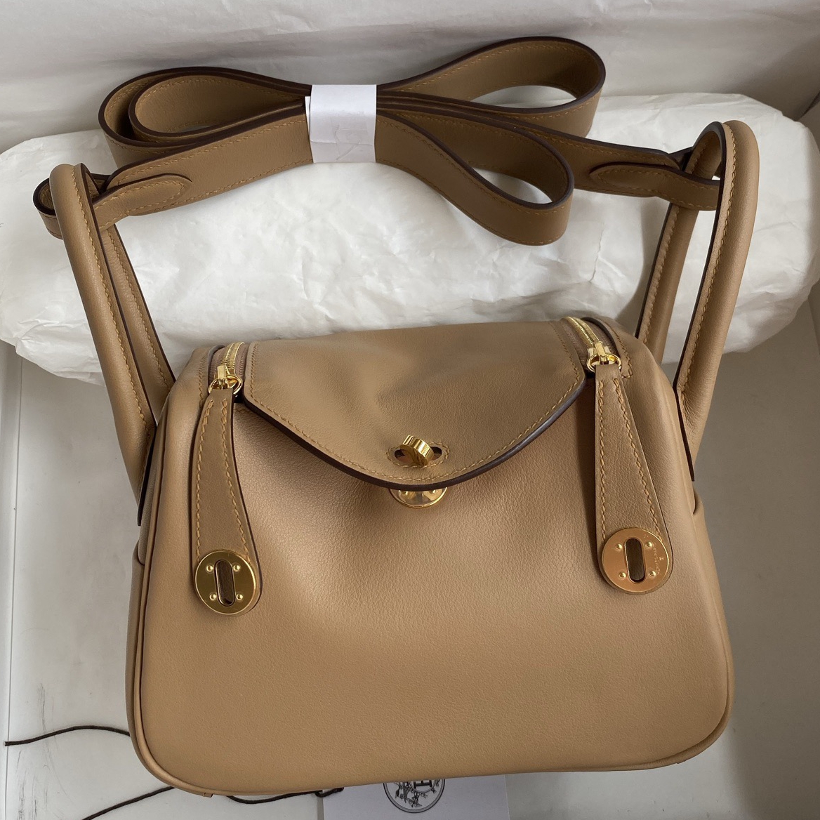 Hermes Mini Lindy Verso Bag in Chai Swift Calfskin