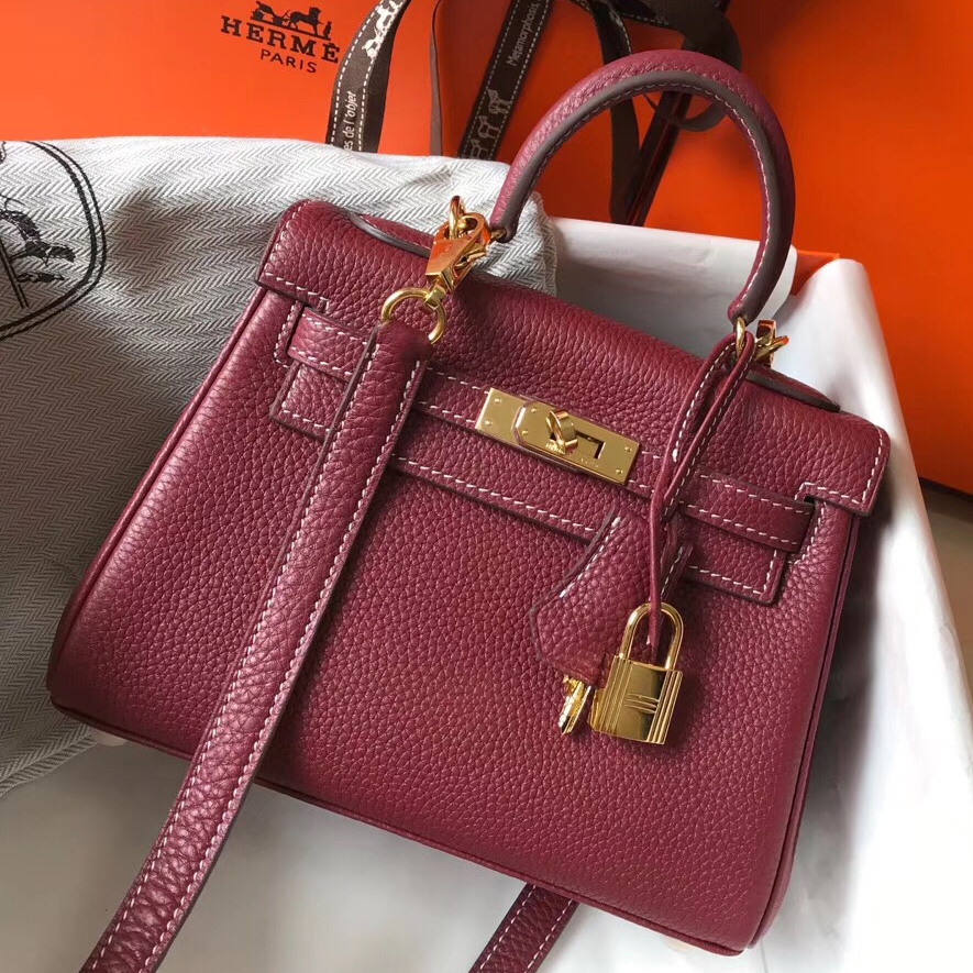 Hermes Kelly 20cm Bag In Bordeaux lemence Leather GHW 