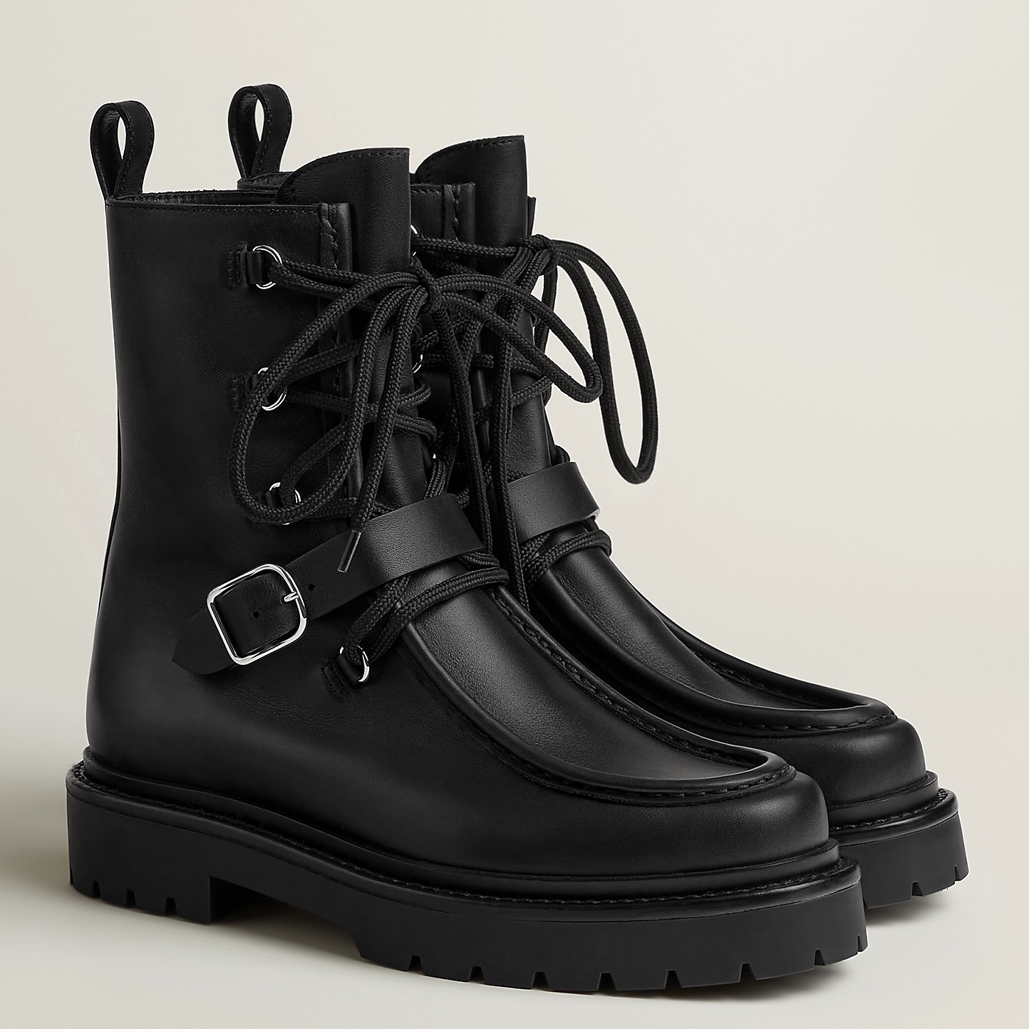 Hermes Land Ankle Boots in Black Calfskin 