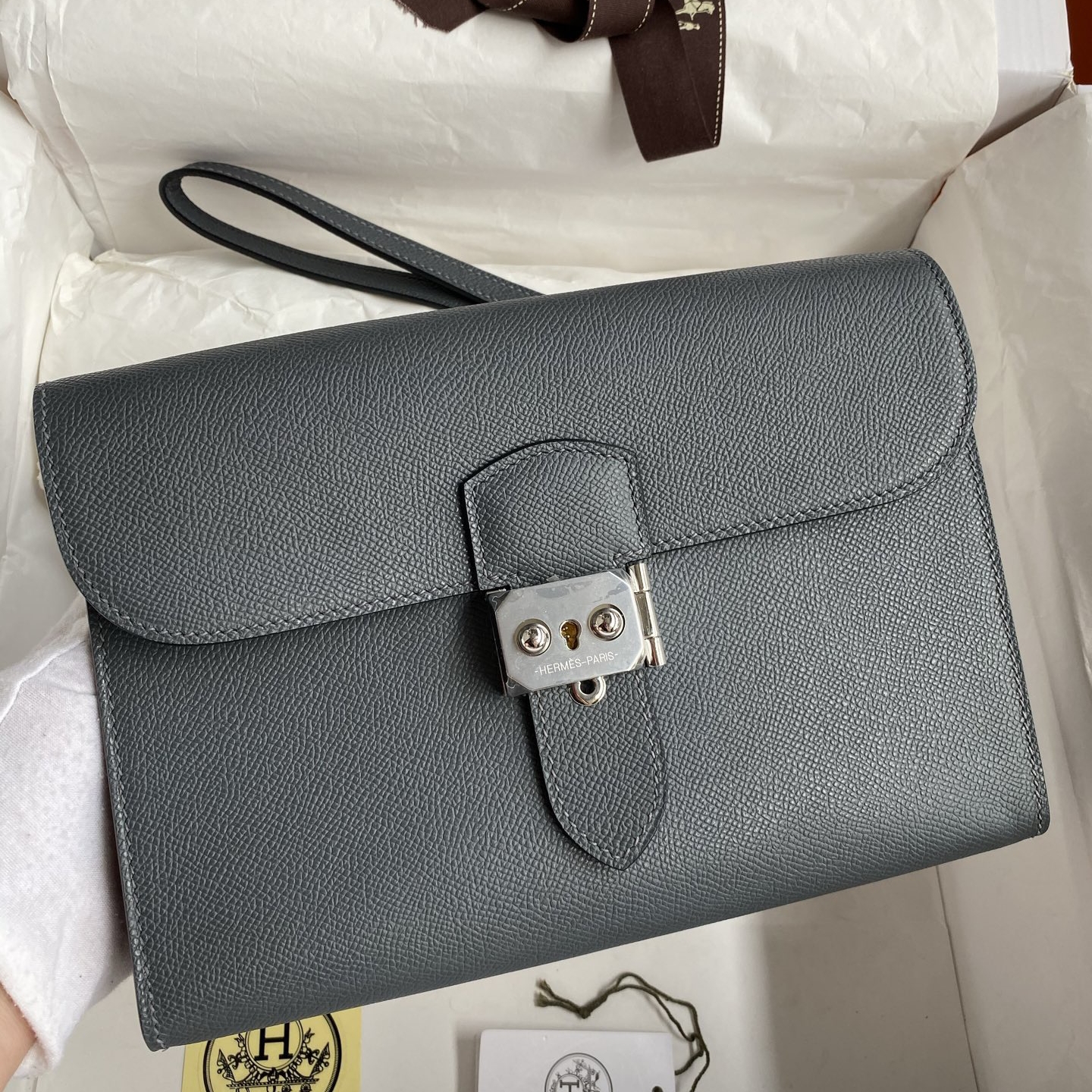 Hermes Sac a Depeches 24 Pouch in Ardoise Epsom Calfskin