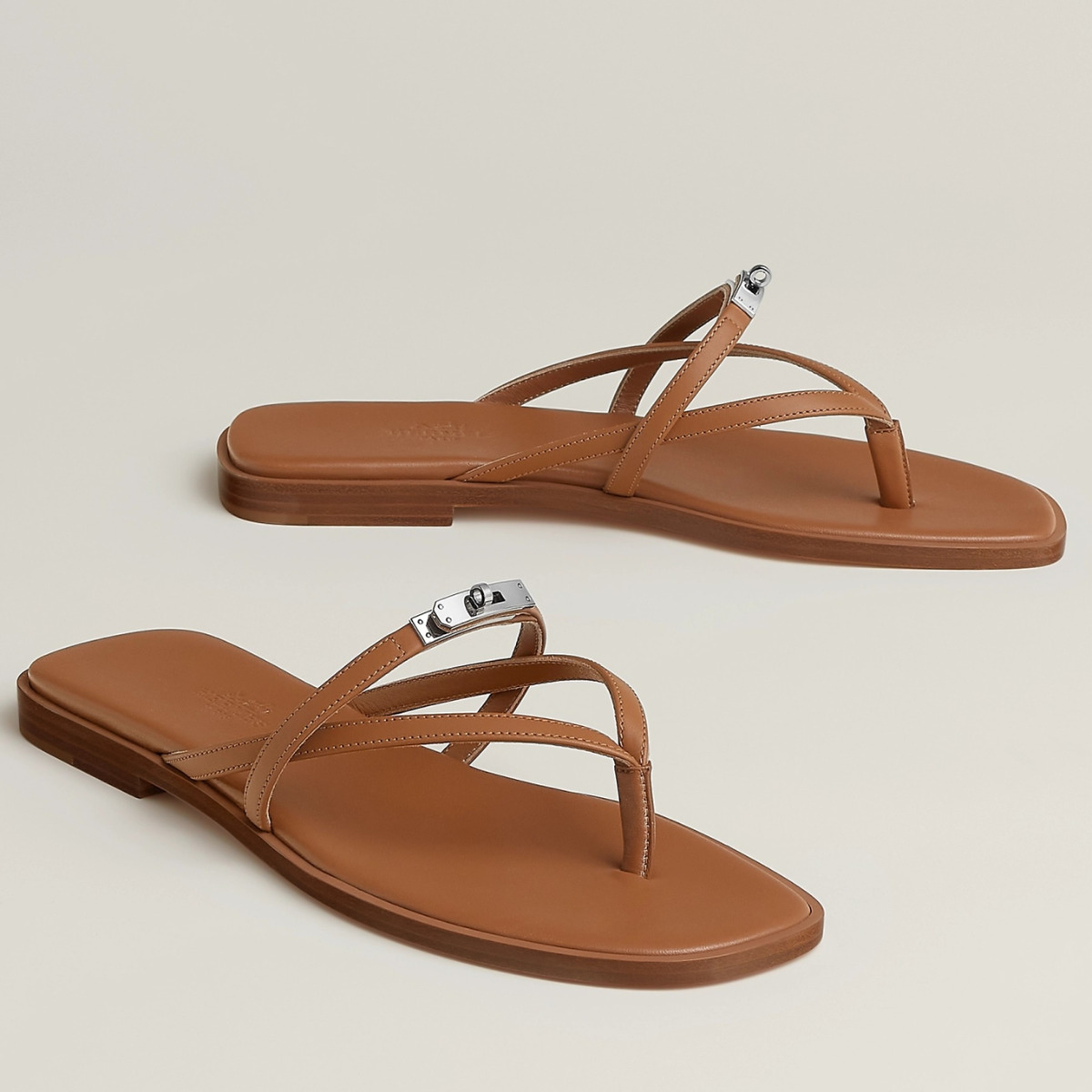 Hermes Miss Sandals in Brown Calfskin