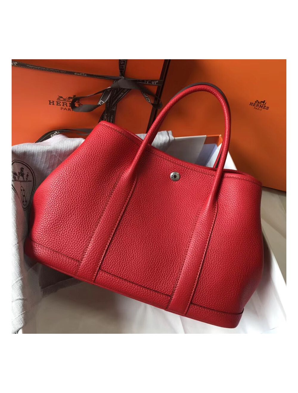 Replica Hermes Garden Party 36 Bag In Red Clemence Leather