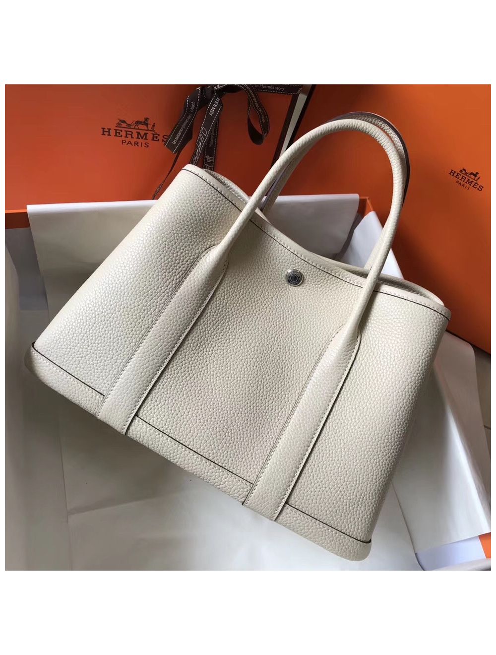 Replica Hermes Garden Party 36 Bag In White Clemence Leather