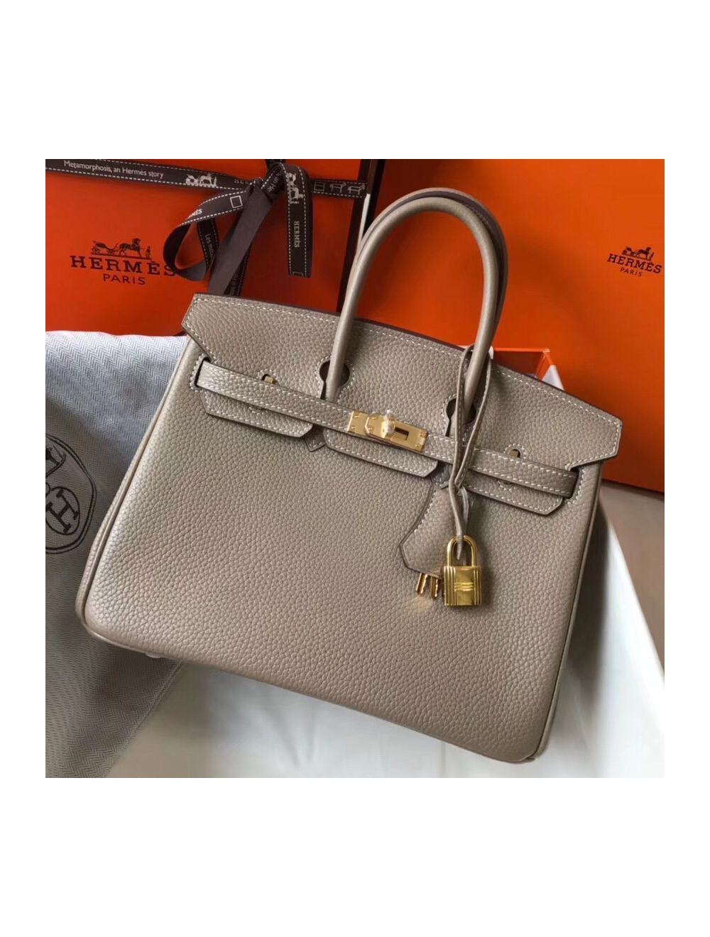 Replica Hermes Birkin 35cm Bag In Taupe Grey Clemence Leather GHW