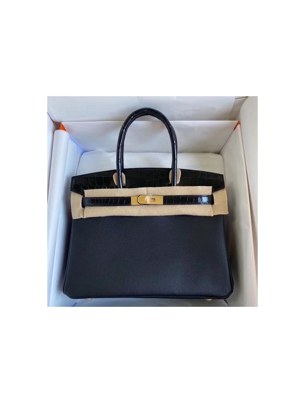 Replica Hermes Touch Birkin 30 Bag In Black Clemence and Shiny