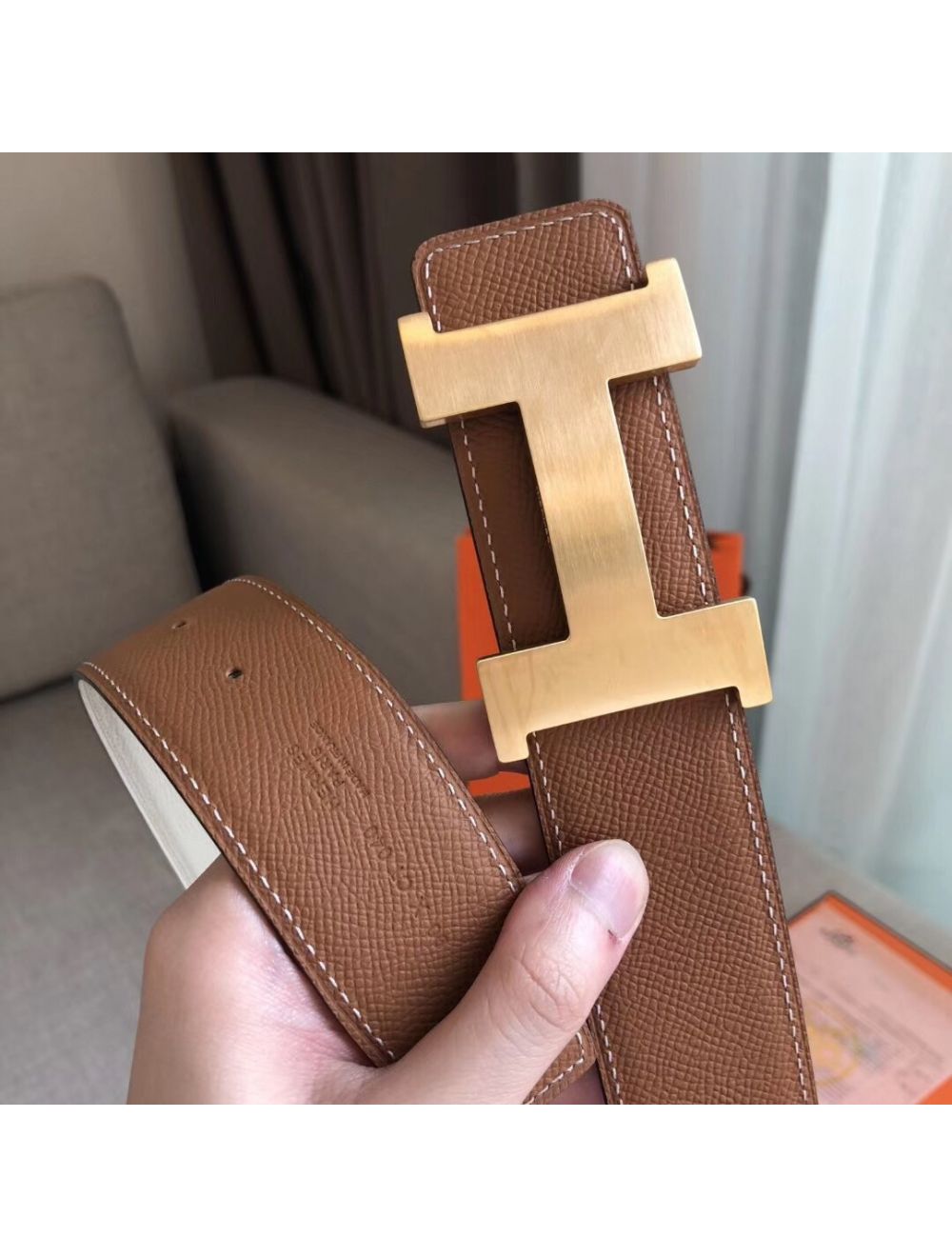 Hermes Kelly 18 Belt Gold/Golden Brown Epsom leather with Rose Gold-plated  buckle