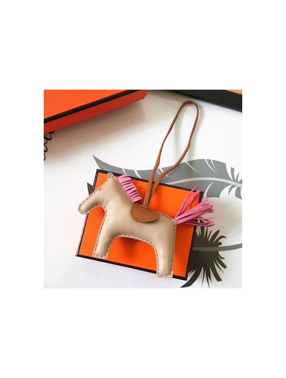 Hermes Rodeo Horse Bag Charm In Beige/Camarel/Pink Leather