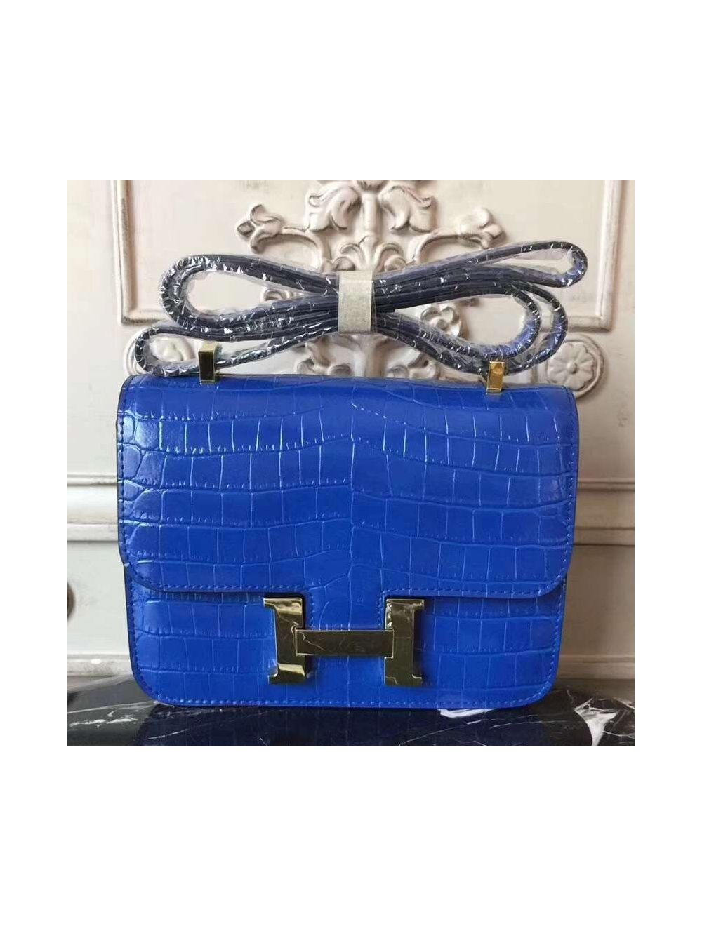 Replica Hermes Blue Constance MM 24cm Crocodile Bag