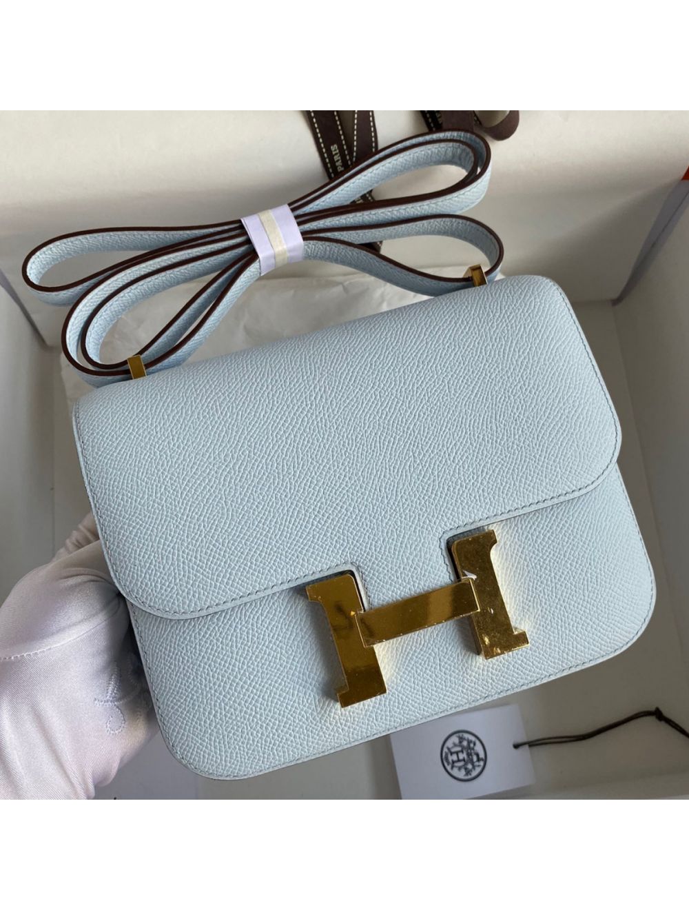 Hermes Kelly 25cm Bag Epsom Calfskin Leather Gold Hardware, T0 Blue Brume