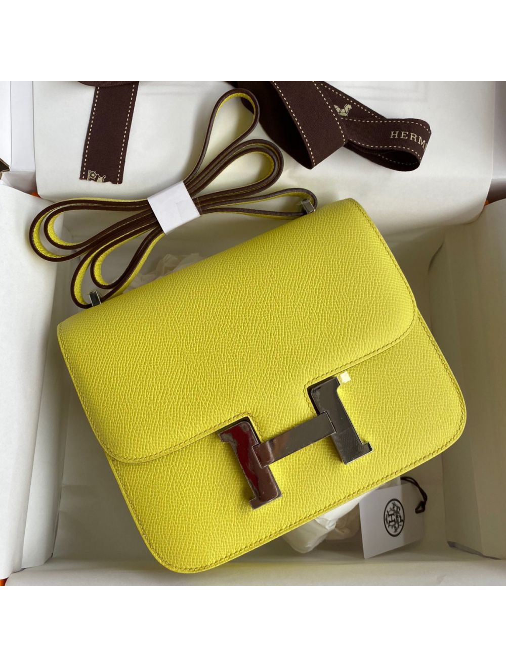 Hermès Evelyne 29 Crossbody Bag Lime Epsom Yellow Leather