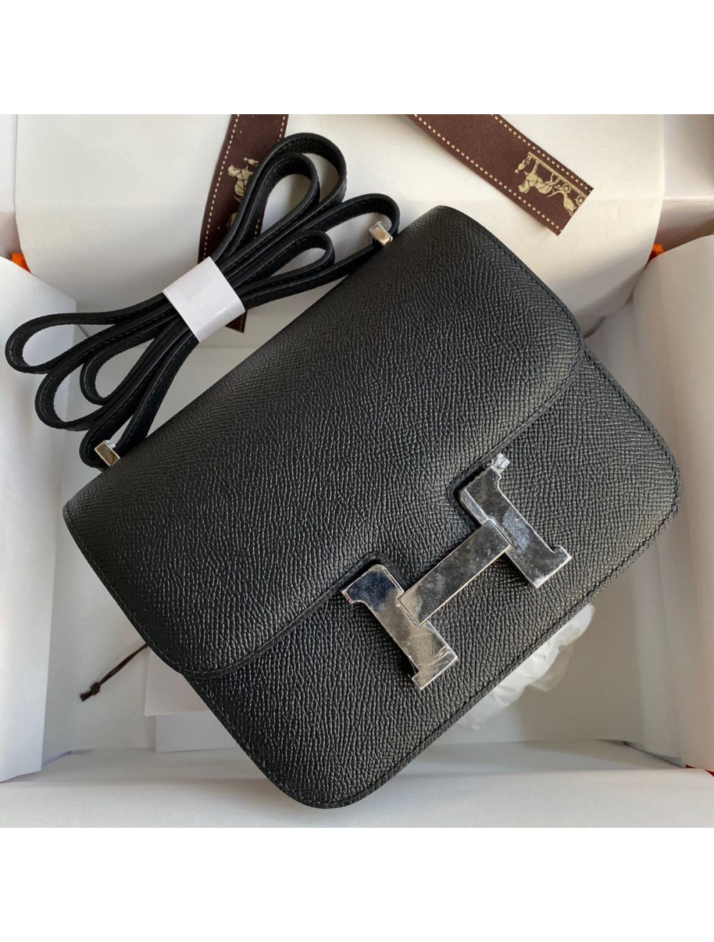 Hermes Noir Black PHW Epsom Mini Kelly II 20 cm Bag Pochette Clutch