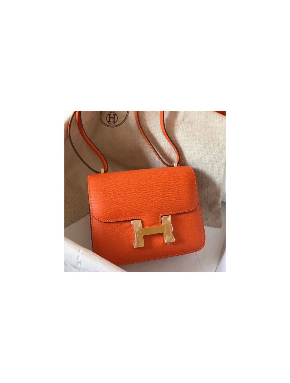Replica Hermes Mini Constance 18cm Orange Ostrich Leather
