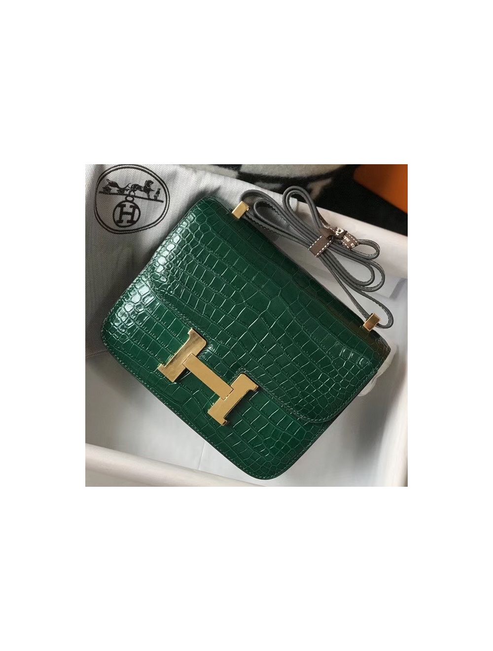 Replica Hermes Constance 24cm Bag In Green Embossed Crocodile