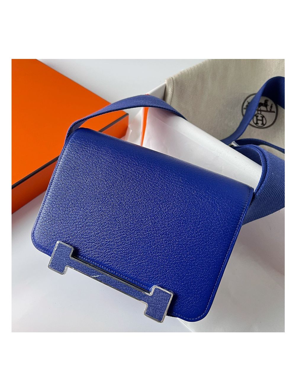 Hermes Kelly 25cm Bag Epsom Calfskin Leather Gold Hardware, T0 Blue Brume