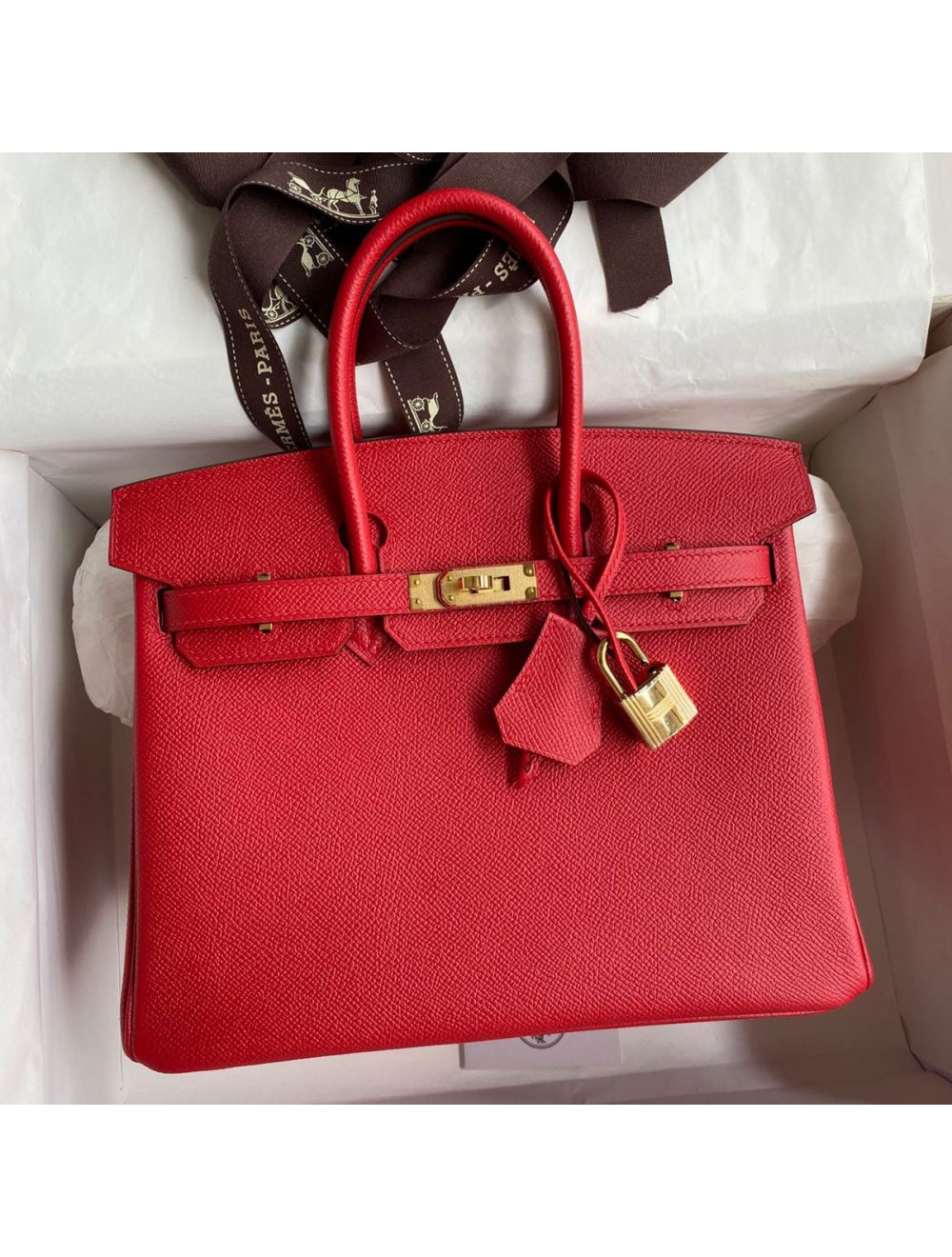 Replica Hermes Birkin 25 Handmade Bag In Red Epsom Calfskin