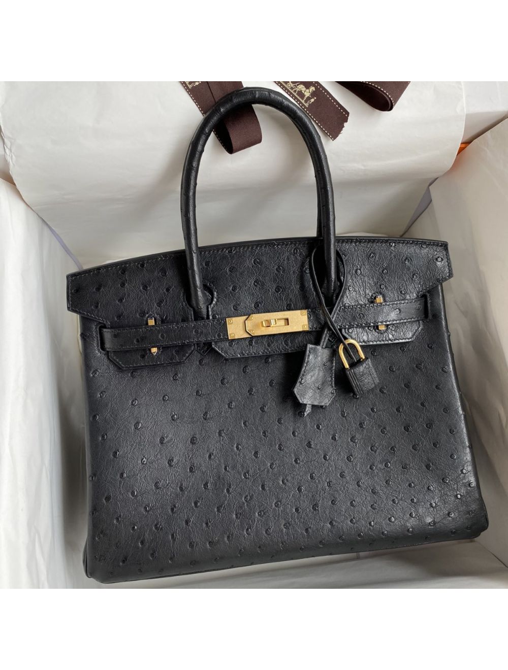 Replica Hermes Birkin 30 Retourne Handmade Bag In Black Ostrich Leather