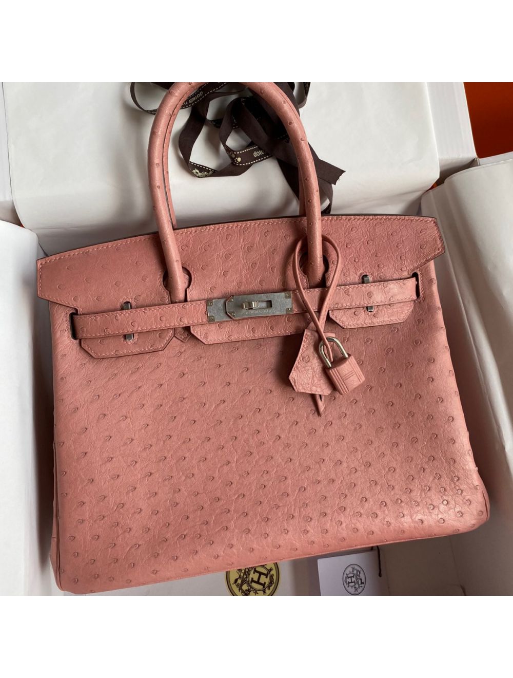 Replica Hermes Birkin 30 Retourne Handmade Bag In Terre Cuite Ostrich  Leather