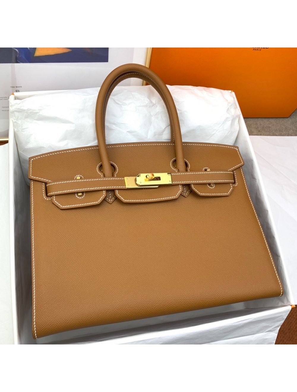 Gold Epsom Leather Sellier Birkin 30 Palladium Hardware, 2020
