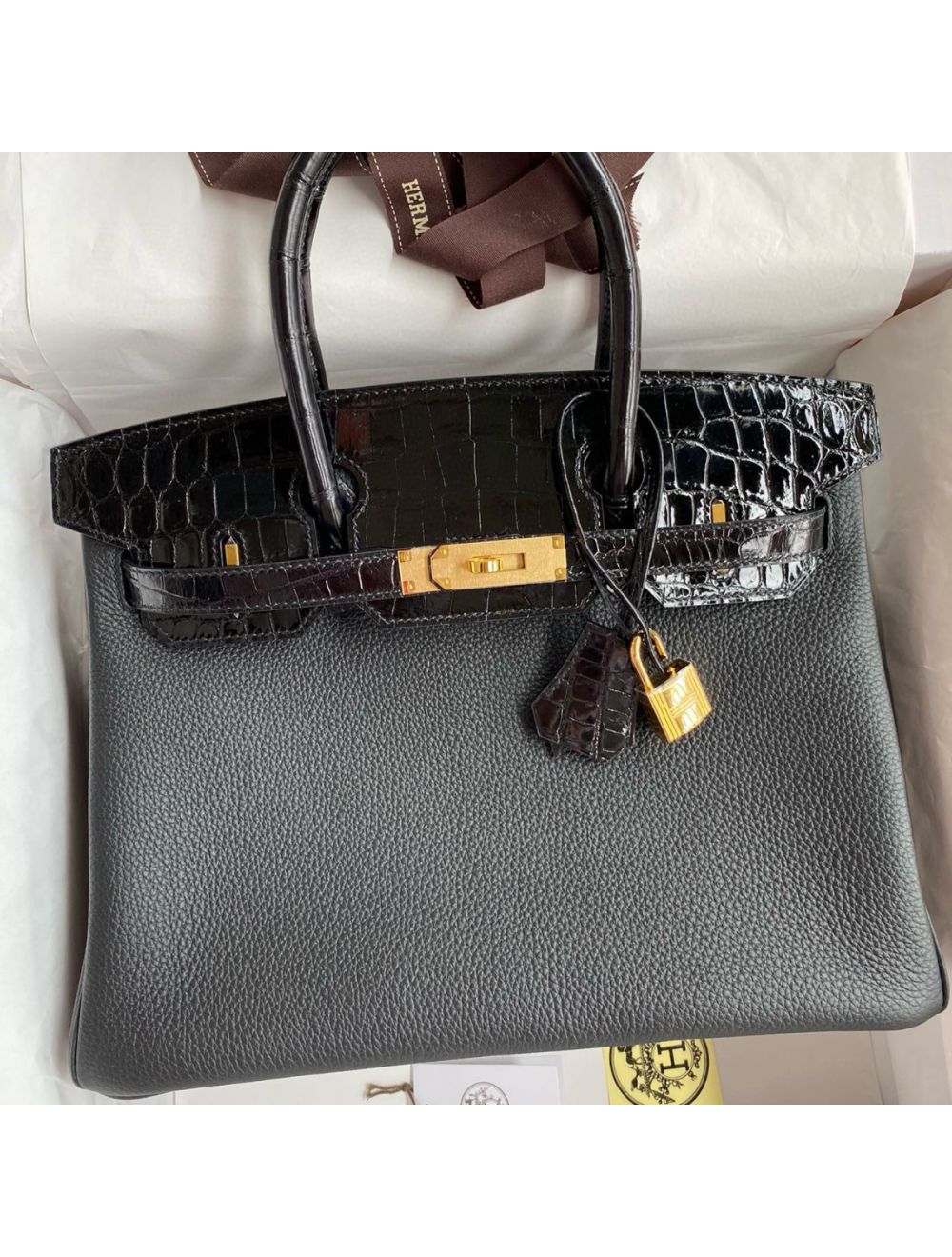 Replica Hermes Touch Birkin 30 Bag In Black Clemence and Shiny
