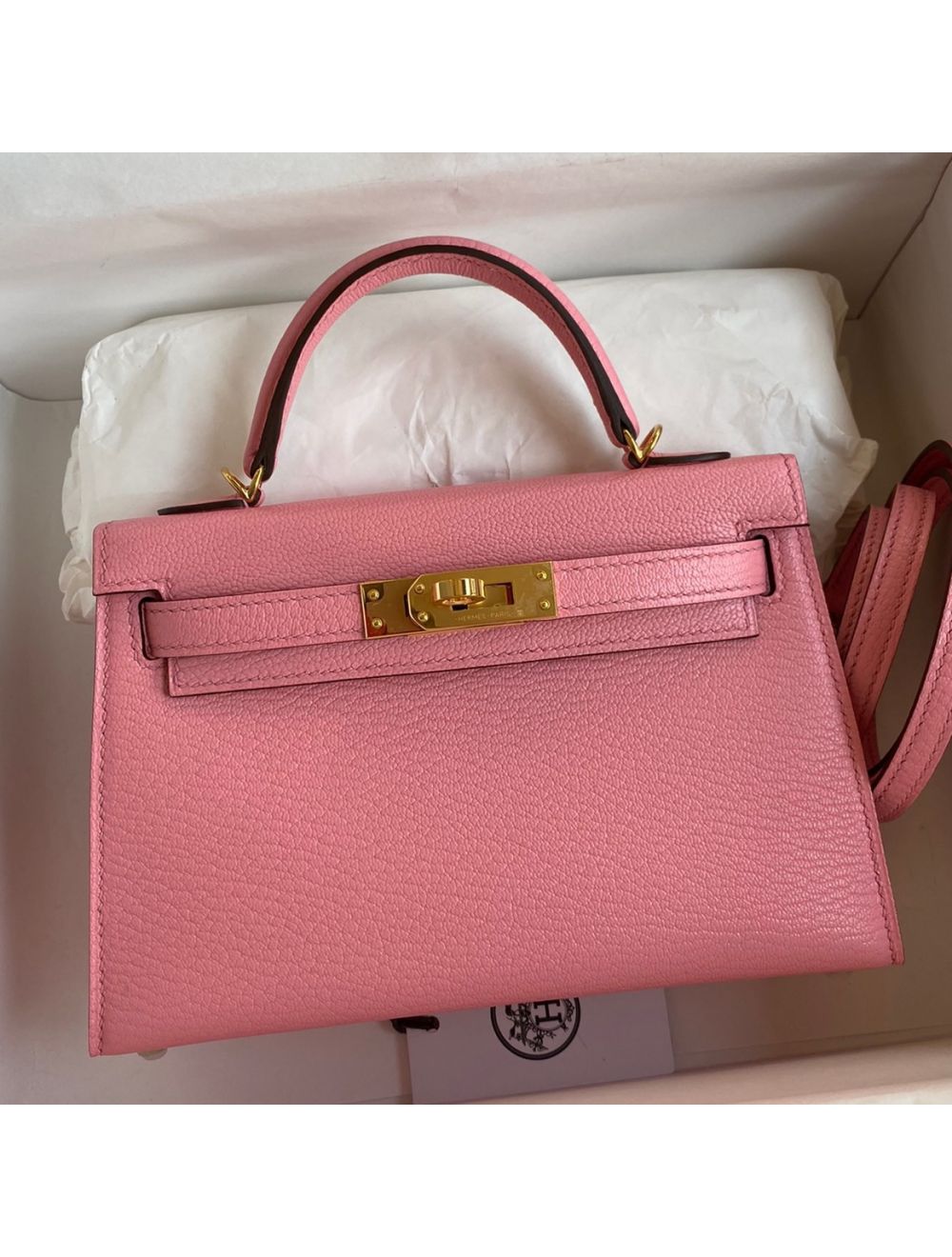 Replica Hermes Kelly Mini II Sellier Handmade Bag In Rose Confetti Chevre  Mysore Leather
