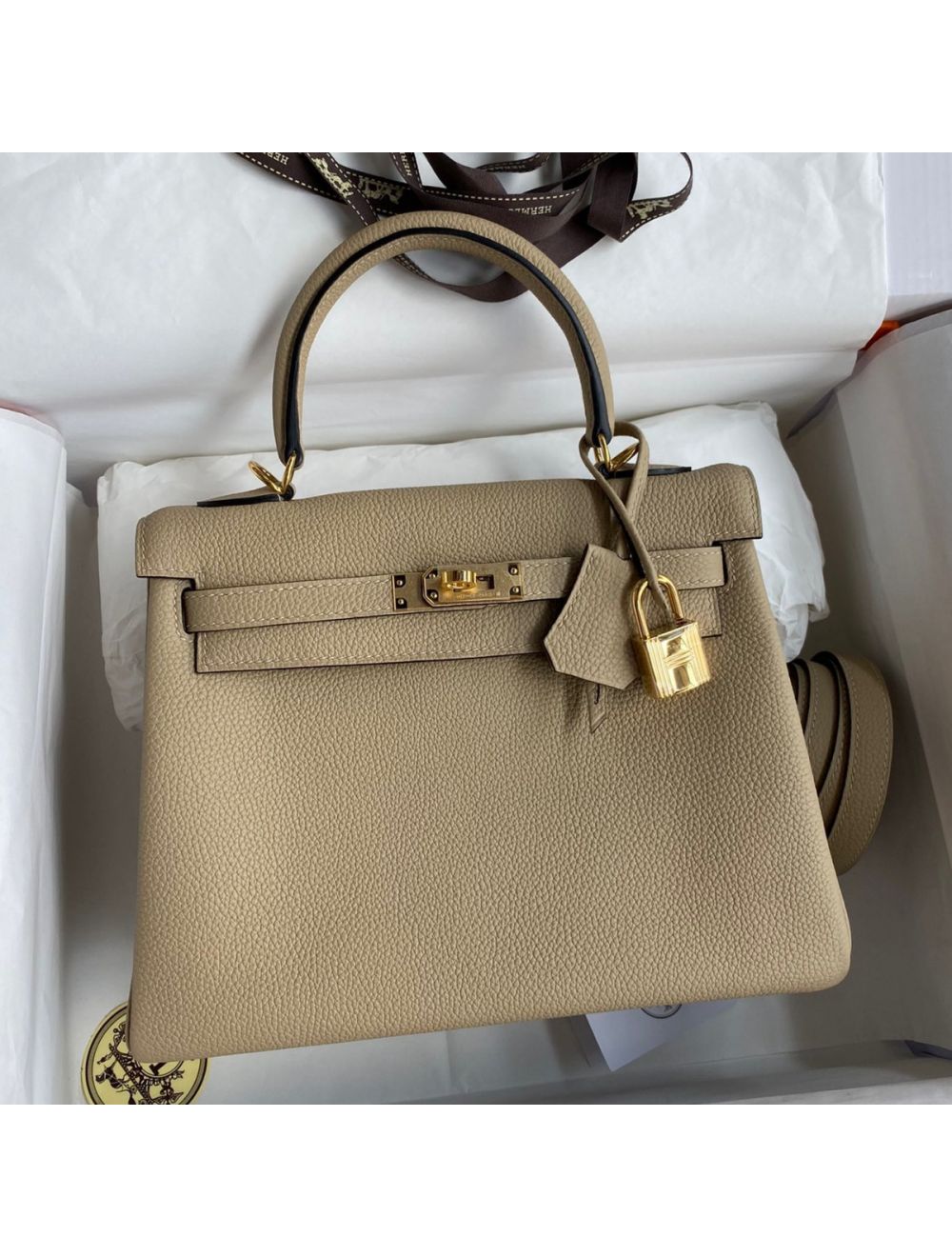 Replica Hermes Kelly Retourne 25 Handmade Bag In Trench Clemence Leather
