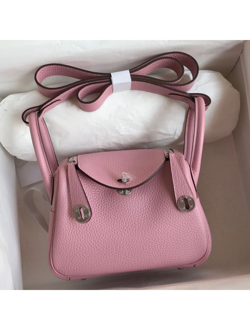 Replica Hermes Mini Lindy Handmade Bag In Pink Clemence Leather