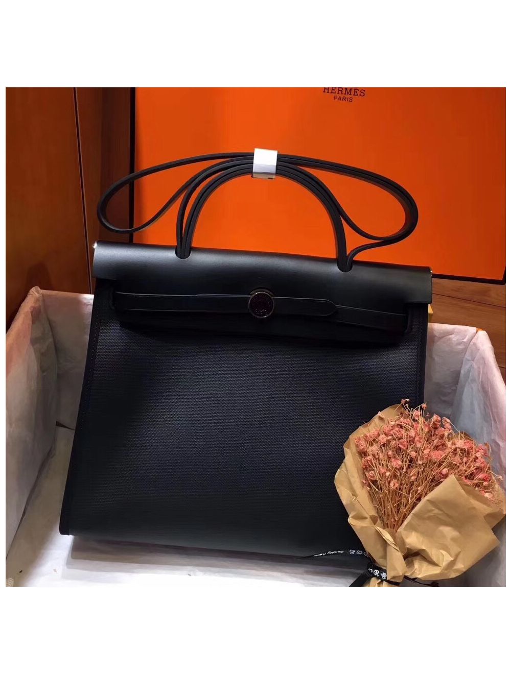 Replica Hermes Herbag Zip 31cm Bag In Brown And Orange