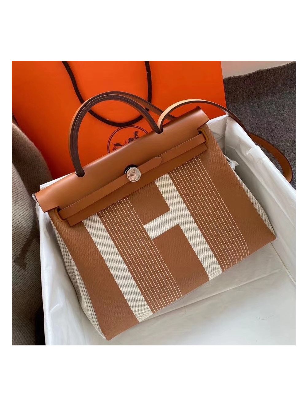 Hermes Herbag Zip Retourne 31 Toile Canvas Shoulder Bag