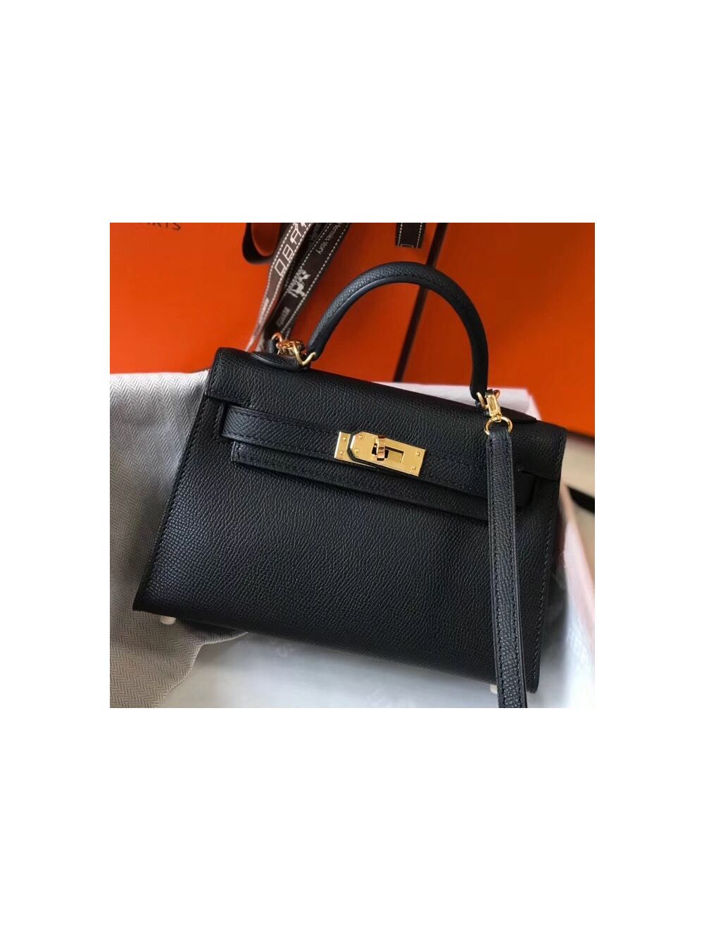 Kelly mini leather handbag Hermès Black in Leather - 32744750