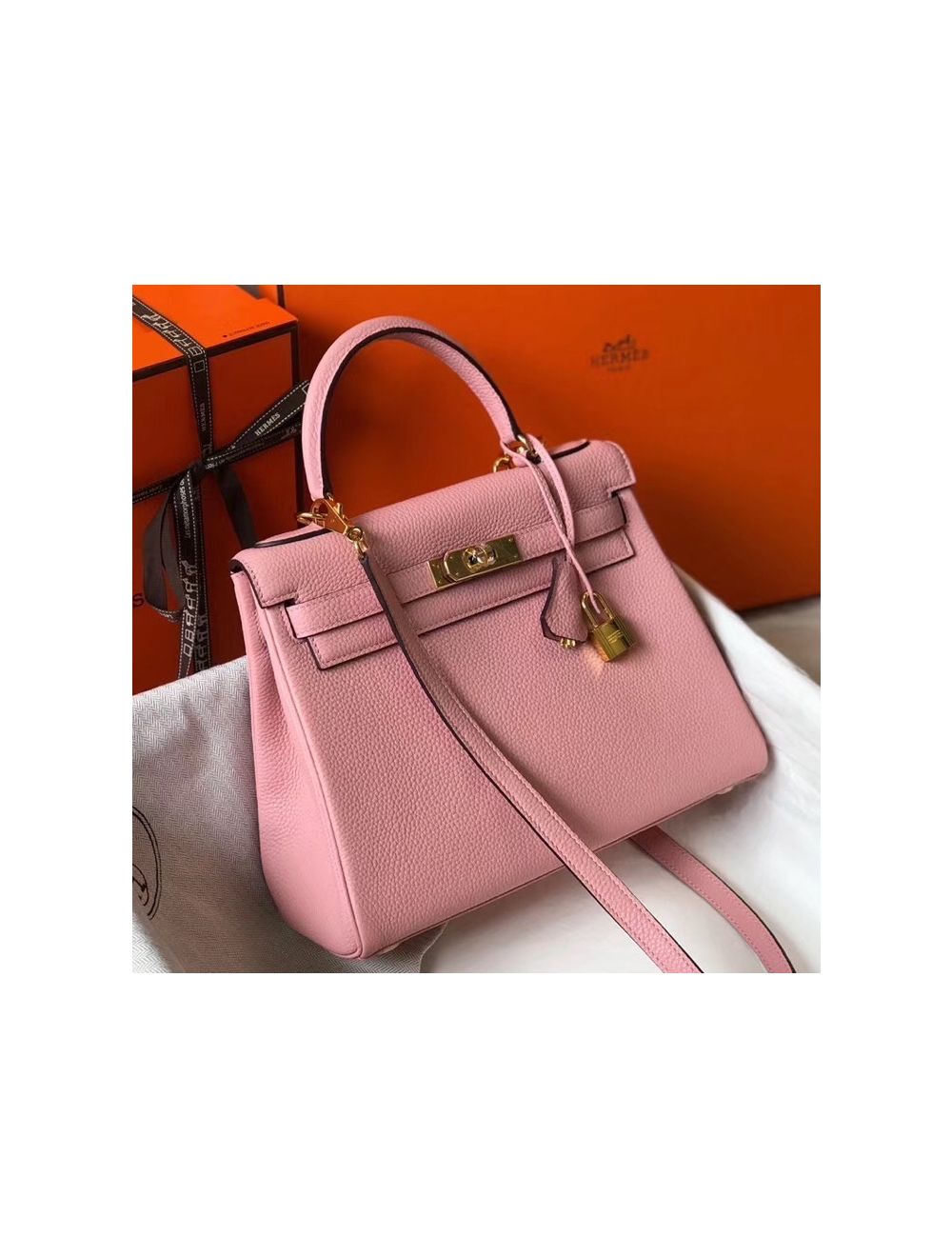 Replica Hermes Kelly 25cm Retourne Bag In Pink Clemence Leather