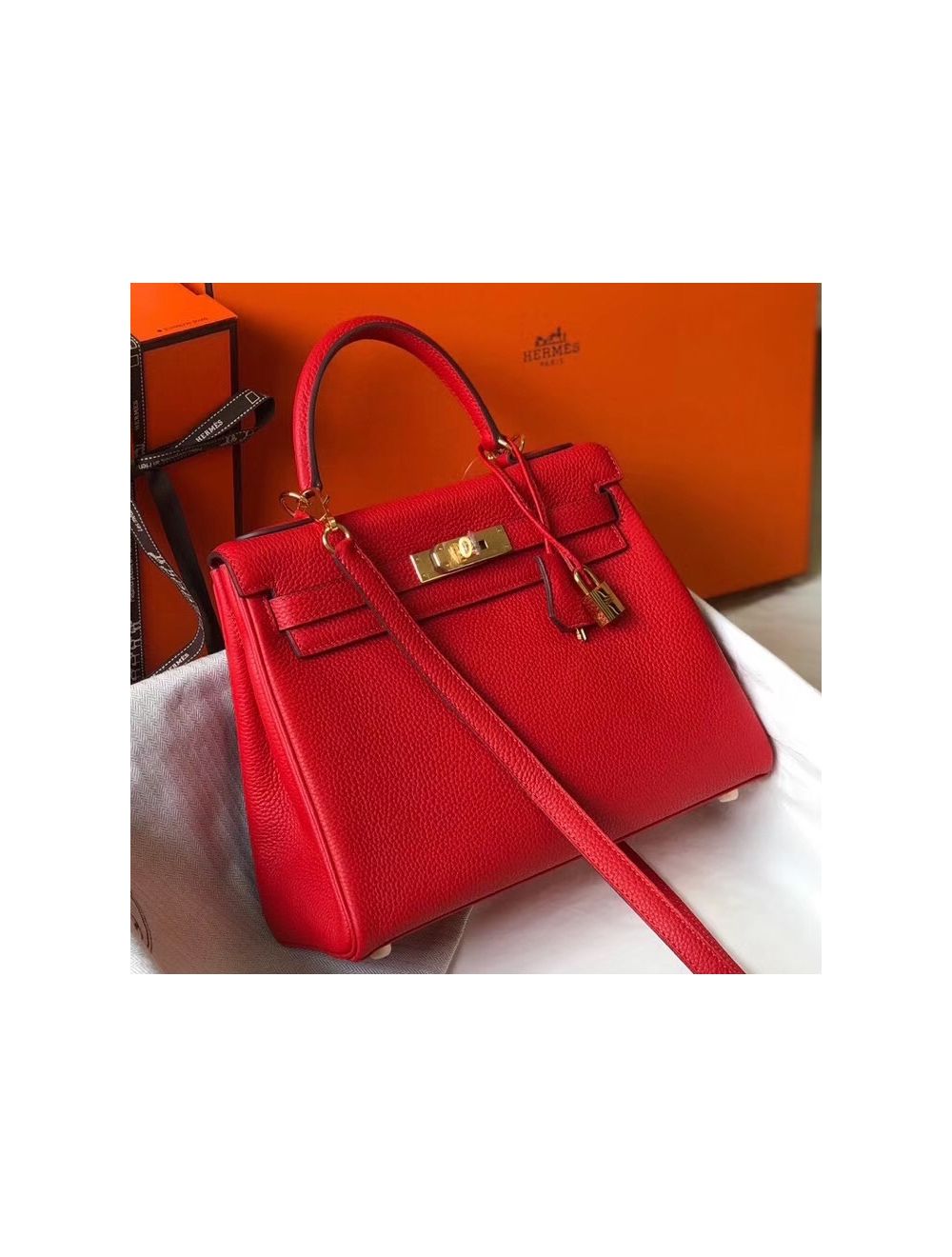 Hermes Kelly 25 Retourne Bag Rouge Piment Swift Red Leather Phw