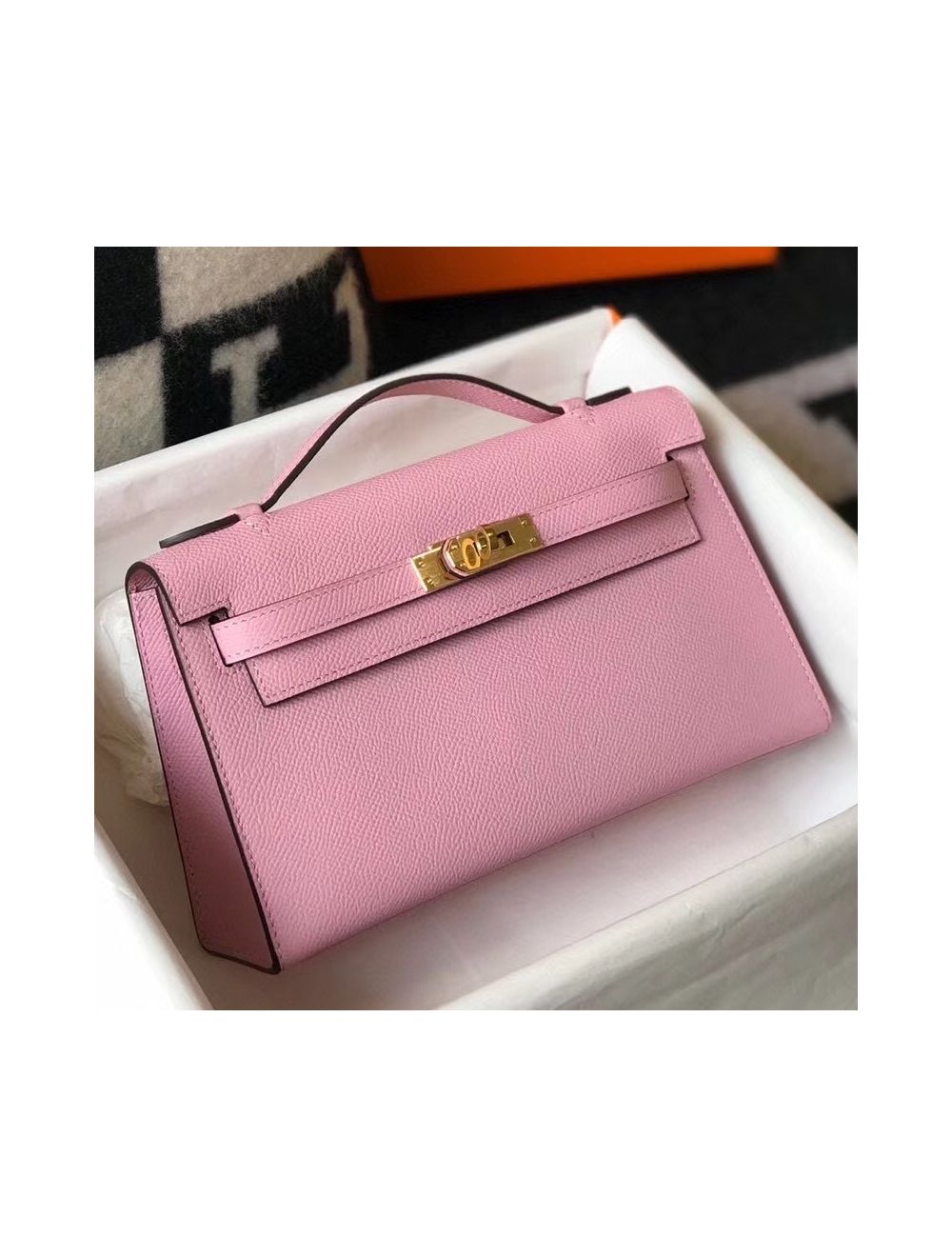 Hermes Kelly Mini Pochette Bag Epsom Leather Gold Hardware In Pink