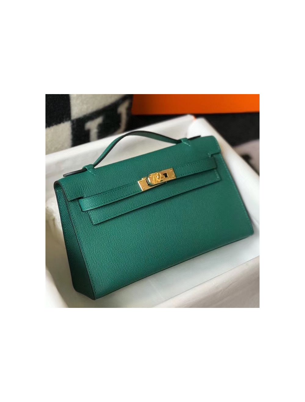 Hermes Kelly Mini Pochette Bag Epsom Leather Gold Hardware In Green