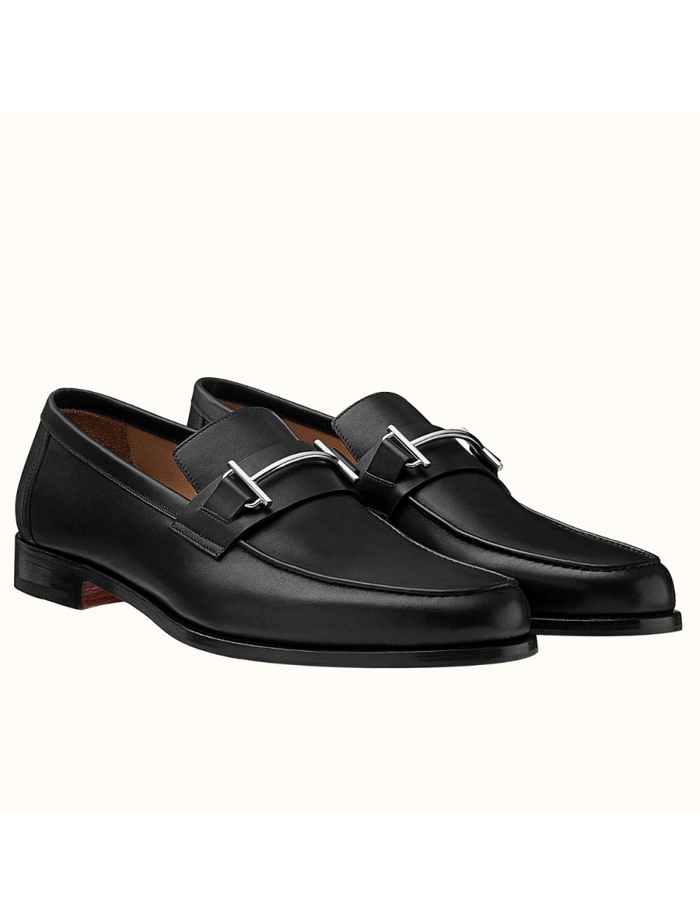 Replica Hermes Men's Sydney Loafers In Black Calfskin