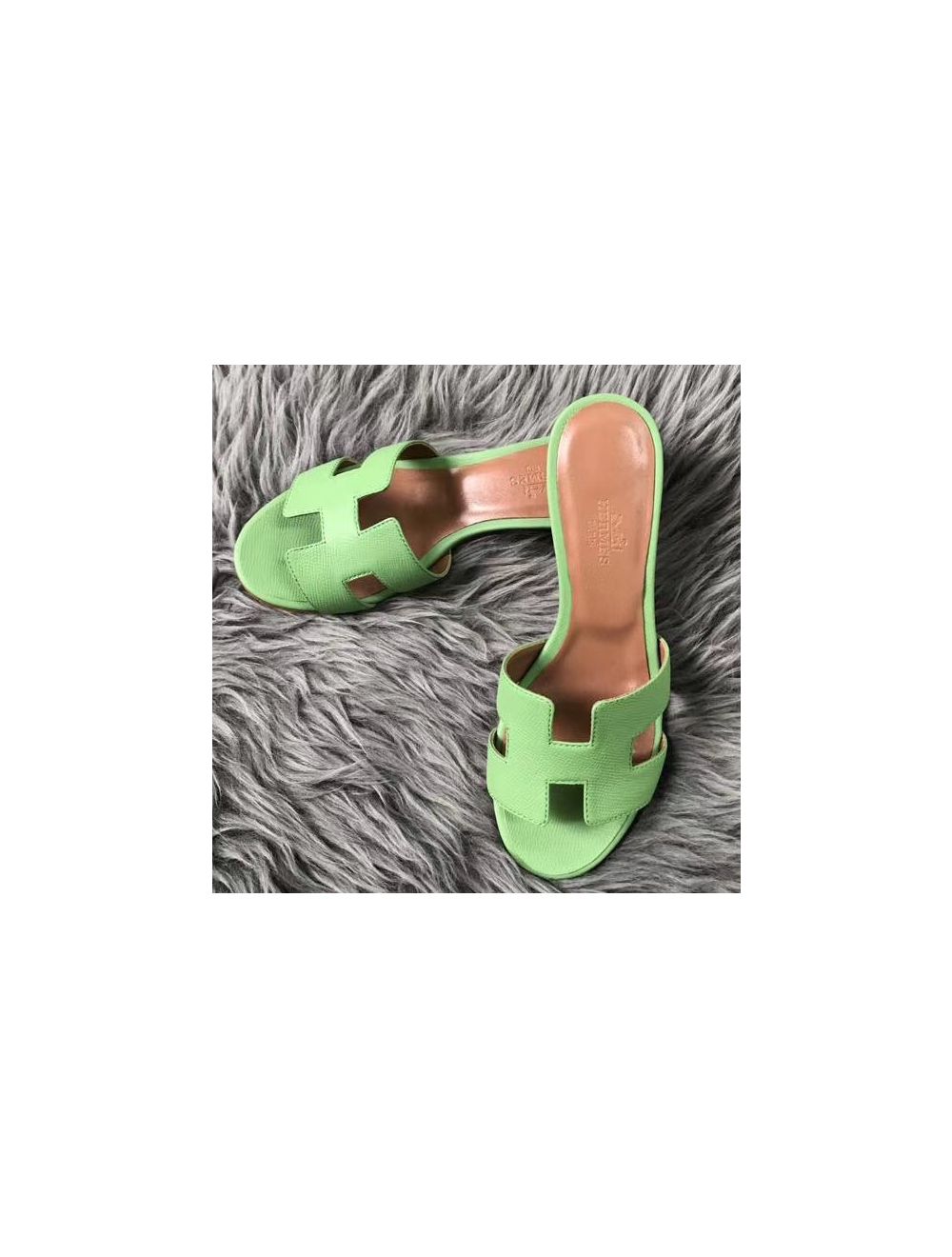 Replica Hermes Oasis Sandals In Vert Criquet Epsom Leather