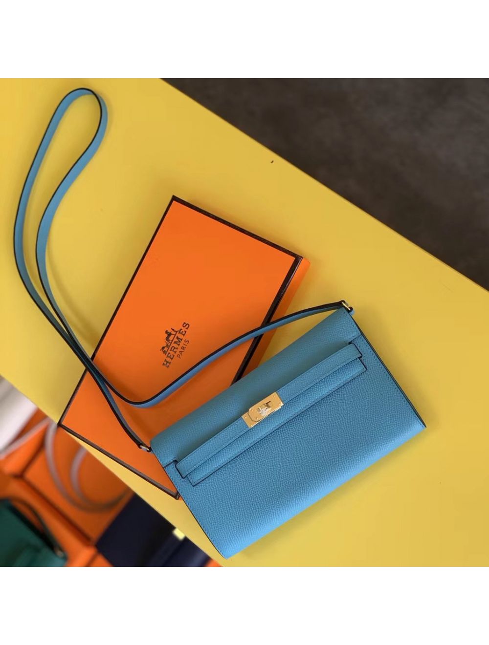 Hermes Kelly Wallet Togo Leather Blue Replica Sale Online With